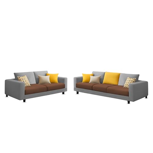 Image of Casaliving Minta 3+2 Seater Sofa Set for Living Room (Brown Grey Colour Fabric) Premium Fabric Sofa