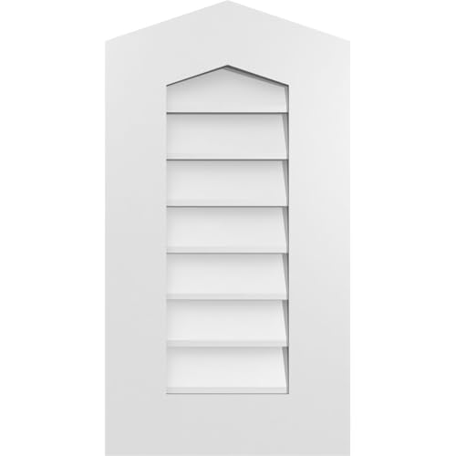 TrueCraft PVC Peaked Top Surface Mount Gable Vent, 14"W x 26"H Overall Frame Size, 4/12 Pitch: 1" x 3-1/2" Standard Trim Frame, Non-Functional