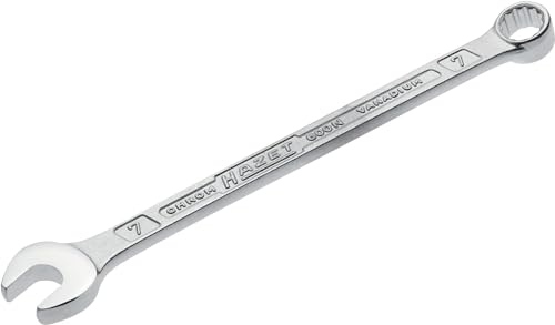 Hazet: Ring-Maulschlüssel 600N-7 verchromt I Ringschlüsselkopf 15 Grad abgewinkelt - Abtrieb: Außen Doppel-Sechskant, Schlüsselweite: 7 mm, Schaft mit extra stabilem Doppel-T-Profil