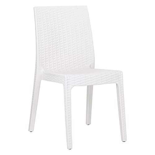 Totò Piccinni Sedia in Resina Simil Rattan effetto realistco, impilabile per bar ristorante casa giardino (4, Bianco, Selene Senza Braccioli)