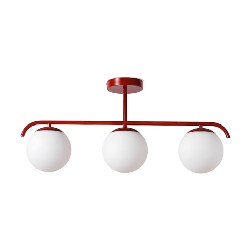 B·LED BARCELONA LED Plafonnier triple « Talí » avec 3 boules en verre opale, 3 x E27, style minimaliste moderne, éclairage diffus pour salon, salle à...