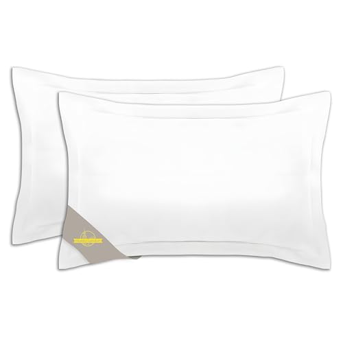 Humra London 2 Pack 100% Brushed Microfiber 1800 Oxford Pillowcases, Stain Fade and Wrinkle Resistant, Soft and Cozy Oxford Pillow Cases | Hotel Quality Pillow Sham, 45x78 cm, 2'' stich (White)