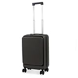 Planet Direct Grey Suitcase (56x35x23cm) with Cup & Phone Holder | Lightweight ABS Hard Shell | Laptop Compartment | 4 Wheel Carry On Luggage Bag with 3-Digit Cabin Suitcase