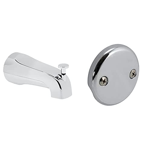 American Standard 8888026.002 Bath Slip-On Diverter Tub Spout, 4 In, Polished Chrome (For 1/2" Copper Water Tube) & Ez-Flo Two-Hole Bathtub Overflow Face Plate With Brass Screws, Chrome, 35245 #TOP14