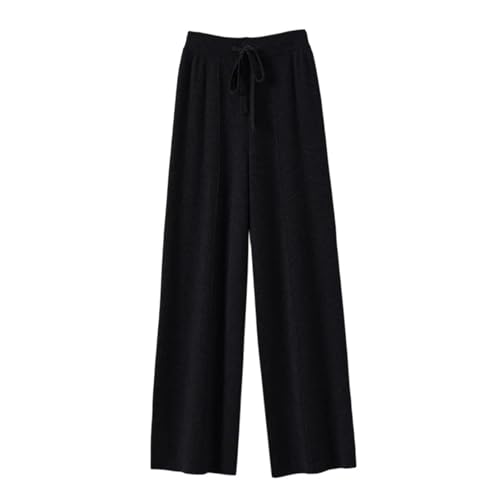 Women's High Waist Knit Wool Wide Leg Pants Straight Loose Cashmere Soft Solid Color Merino Wool Trousers
