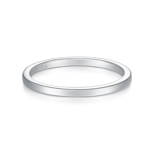 Image of BORUO 925 Sterling Silver Ring Stacking Rings Plain Dome Tarnish Resistant Comfort Fit Wedding Band Gifts for Special Occasions 1.5mm 4mm Stacker Band Size 4-12