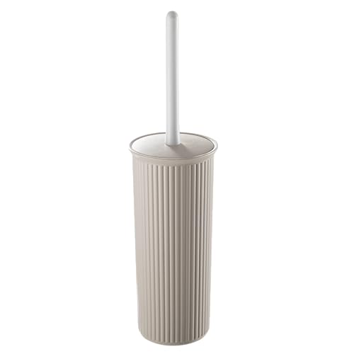 Image of Superio Ribbed Collection Toilet Bowl Brush and Holder Set, Decorative Plastic Bathroom Toilet Brush with Holder, Toilet Cleaner Scrubber, Taupe - 1 Pack