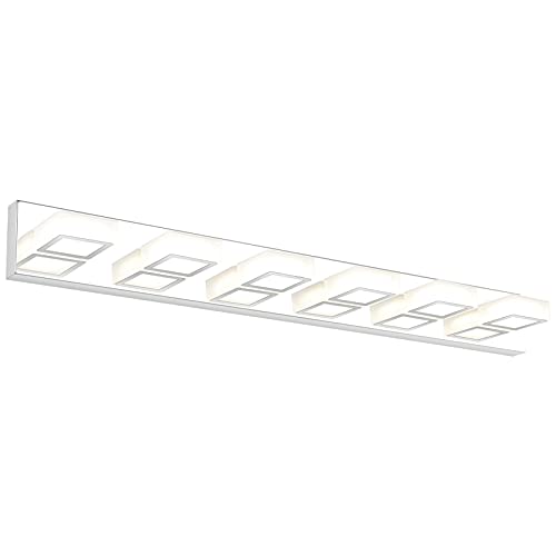 Image of Ralbay LED Modern Chrome Vanity Lights 6 Lights Stainless Steel Acrylic Modern LED Bathroom Vanity Lights Over Mirror (4500K Neutral White Light)