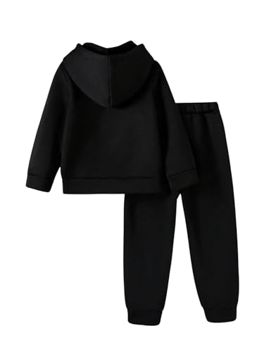 Image of SOLY HUX Toddler Boy's Sweatsuits 2 Piece Fall Outfits Letter Graphic Long Sleeve Hoodies Sweatshirt and Sweatpants Set Black Letter 7Y