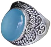 Blue Chalcedony Ring, Oval Stone Ring, Artisan Design Ring, Wedding Ring, Blue Stone Ring, Cabochon Ring, Handcrafted Ring, Attractive Ring, Gift For Her, Bohemian Ring, Bridesmaid Gifts