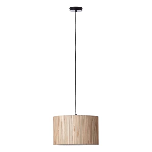 Image of National Lighting Lucius Pendant Light 350mm - Natural Seagrass & Matt Black Hanging Lamp – Indoor Modern Ceiling Light with Woven Drum Shade – E27 LED Compatible, Adjustable Cable Fixture