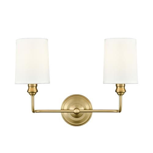 ML Lighting | Leena Collection | 99802-VB | Indoor 2 Light Vanity in Vintage Brass with White Fabric Shade | Elegant and Versatile Design for Any Bathroom