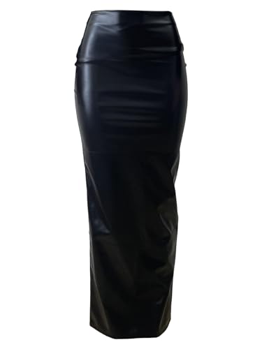 Sorrica Women's Zip Up Long Faux Leather Skirt Slim Bodycon Party Club Night Out Pencil Skirts3