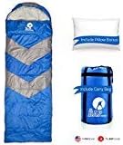 The BAP Goods Sleeping Bag Outdoor Camping Lightweight - for Men & Women 210T Ripstop Compact Envelope Sleep Bag W/Pillow & Strong Zipper 200 GSM Ideal for Summer &Spring - Blue