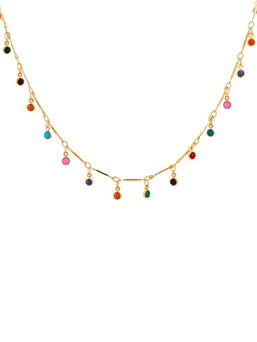 Yellow Chimes Necklace For Women Gold Plated Multicolor Stone Studded Chain Necklace For Women and Girls