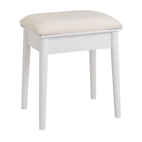LOLAhome Banqueta de tocador de Madera de paulonia clásica Blanca de 38x29x45 cm, Taburete para Tocador Blanco, Taburete de Maquillaje Tapizado para Sala de Estar o Dormitorio