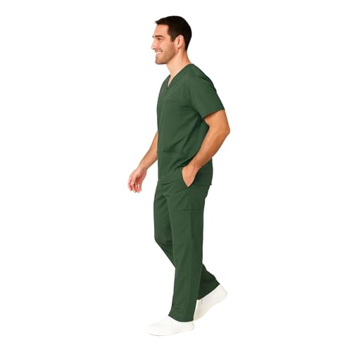 M&M SCRUBS Men Scrub Set Medical Scrub Top and Pants L Hunter Green