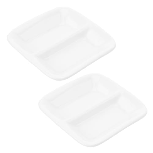 SOLUSTRE 2 Pcs Snack Dish Seasoning Dish Divided Serving Tray with Lid Soy Dipping Sauce Dishes-set Mini Party Dual Seasoning Plate Soy Sauce Dish Trays Dividers Platter White re-usable