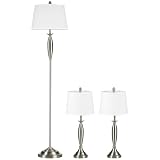 HOMCOM 3-teiliges Stehlampen-Set 1 Stehleuchte 2 Tischleuchten Silber+Weiß