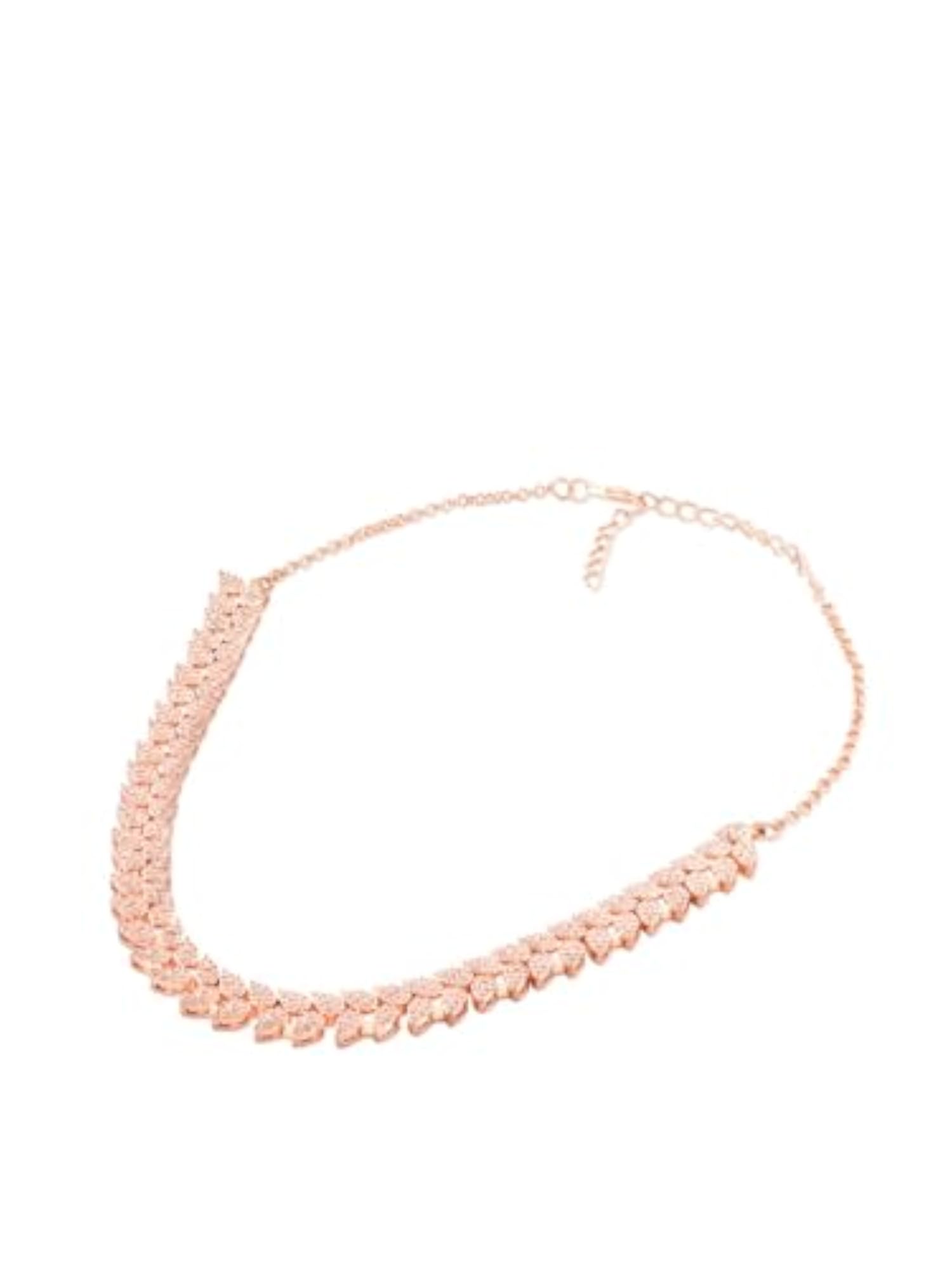Women's Rose Gold Tone Contemporary Cubic Zirconia Necklace & Earring Set