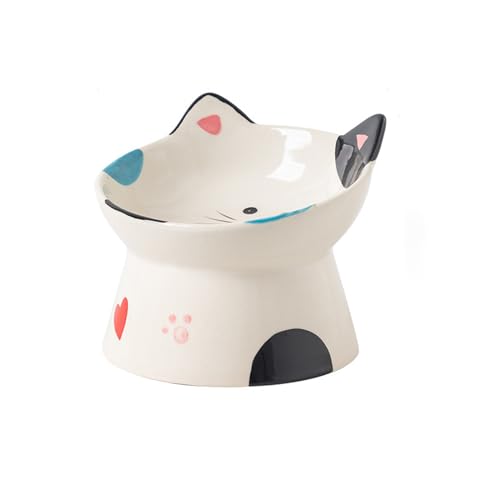 Tigelas elevadas de cerâmica fofas para gatos, design elevado, alimentador inclinado de 15°. Protege