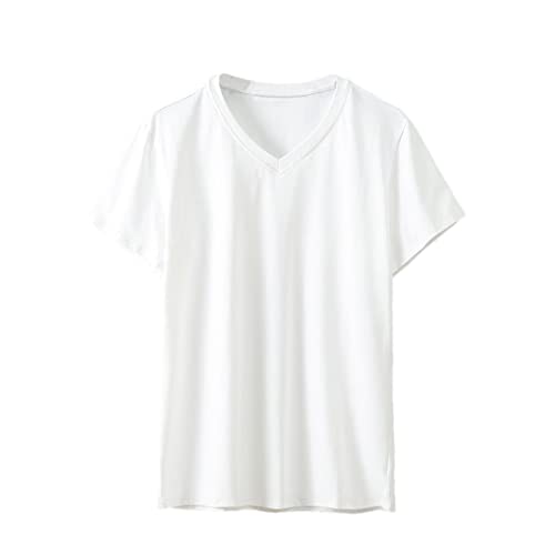 T-shirts d'été grande taille pour homme col en V Lmtossey blanc en coton 3XL