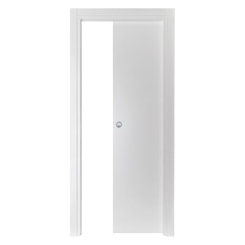 Porta Scorrevole in MDF, 210x60/70/80/90 cm, Design Moderno, Reversibile, con Kit Maniglie e Telaio (Micro Bianco, 2100x700)