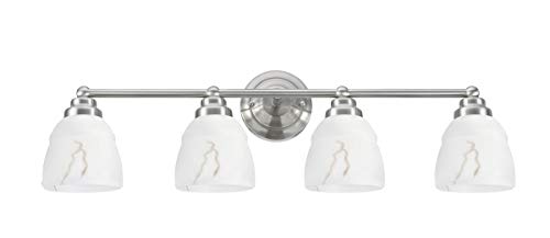 One-Day Sale: Up to 80% Off Aspen Creative Satin Nickel 62193-1, Four Metal Bathroom Vanity Wall Light Fixture, 4 3/4" Wide, Transitional Design Faux Alabaster Glass Shade