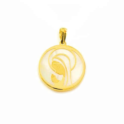 Monde Petit Colgante Oro Amarillo 18K Nacar Redondo Virgen Niña Mate y Brillo - Certificado Garantía - 1572