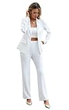 Women's 2 Piece Suits Business Casual Outfits Long Sleeve Solid Blazer with Pants Professional Office Work Sets White