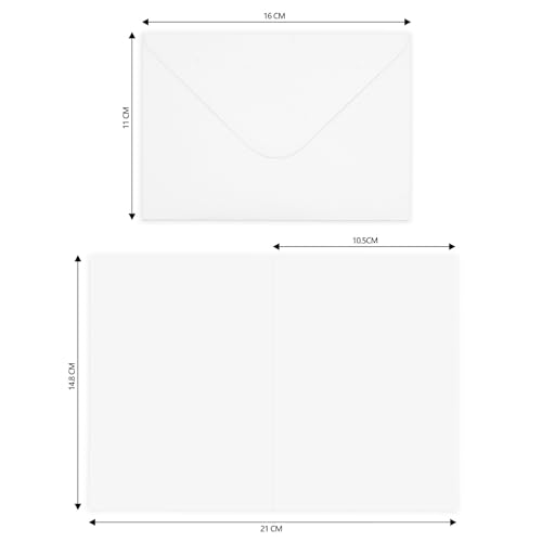 Weißer Umschlag Bunte Faltkarten mit Briefumschlagen, kreative Klappkarten 15 * 10 cm zum Gestalten, Beschriften, Einladungskarten
