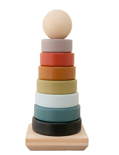 Image of Our Littles Co Neutral Rainbow Wooden Ring Stacker Toy | Montessori Stacking Rings for Toddlers | Educational & Developmental Sensory Toys Non-Toxic, Safe & Durable Gift | Designed in The USA