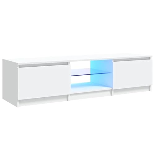 vidaXL TV-Schrank mit LED-Beleuchtung, Weiß, 140x40x36 cm, Holzwerkstoff & Sicherheitsglas, TV-Board für Fernseher bis 60', Lowboard mit Ablagen, Modernes Wohnzimmermöbel