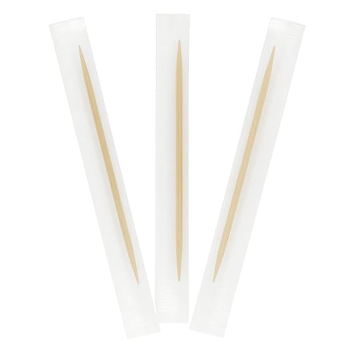 BarBits palillos de dientes de madera envueltos individualmente – Paquete de 1000