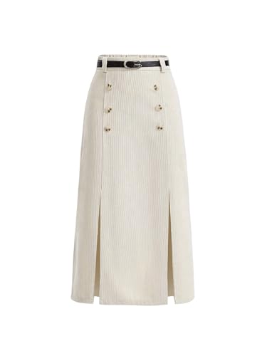 MakeMeChic Women's Corduroy Elastic High Waisted Long Skirt Button Split Hem Maxi Skirts