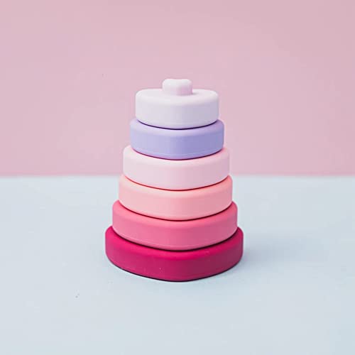 Image of Baby Step Heart Shaped Silicone Stacking Toy – Baby Teether, Soft Building Blocks Tower, Montessori Toys for Babies, 6 Pieces Teething Rings & Educational Toy