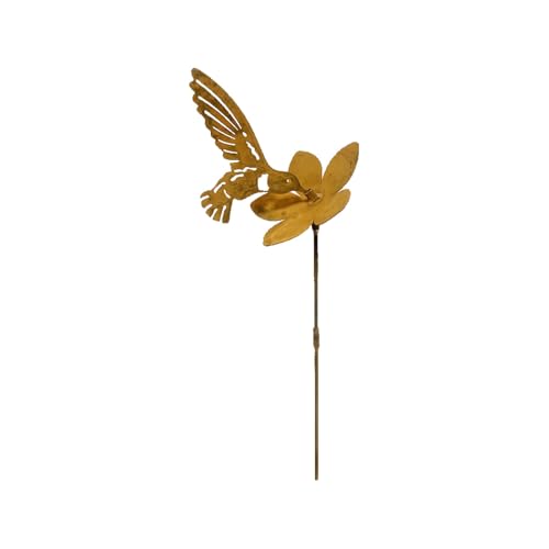 Letreros y placas de asignación de metal para jardín, diseño de colibrí y flores, ranura para tarjetas, macetas, balcones, patios, marcadores de madera (dorado, talla única)