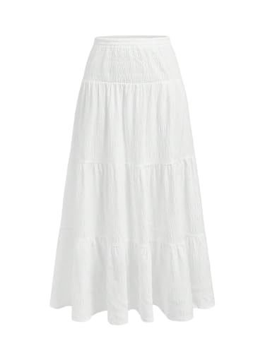 SOLY HUX Women's Summer Ruffle Maxi Skirt Shirred Elastic Waist A Line Flowy Vacation Long Skirts