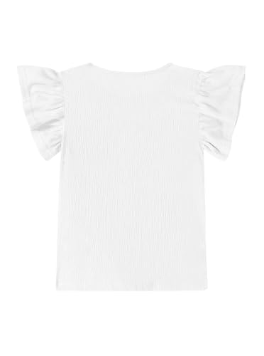 Image of Girls Ruffle Shirt Flutter Sleeve Top Crewneck Cute Summer T Shirts Casual Tees Off White 9-10 Years