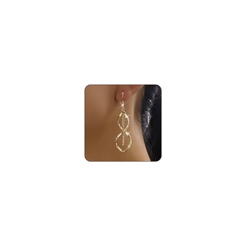 Vivian&CD 14K Gold Infinity Hoop Earrings for Women, Plated Double Linear Long Dangle Drop Earrings Trendy Elegant Teardrop Tear Earrings Jewelry