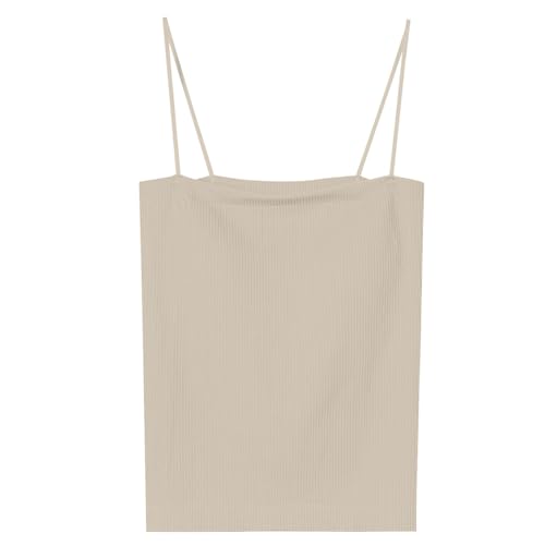 Girls Camisole Padded Spaghetti Strap Teens Slim Fitted Casual Cami Crop Top Bralette Bra Backless Camisole Top Beige Apricot