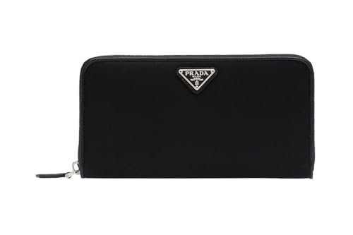 Prada Womens Tessuto Nylon Nero Black Zip Around Wallet Silver