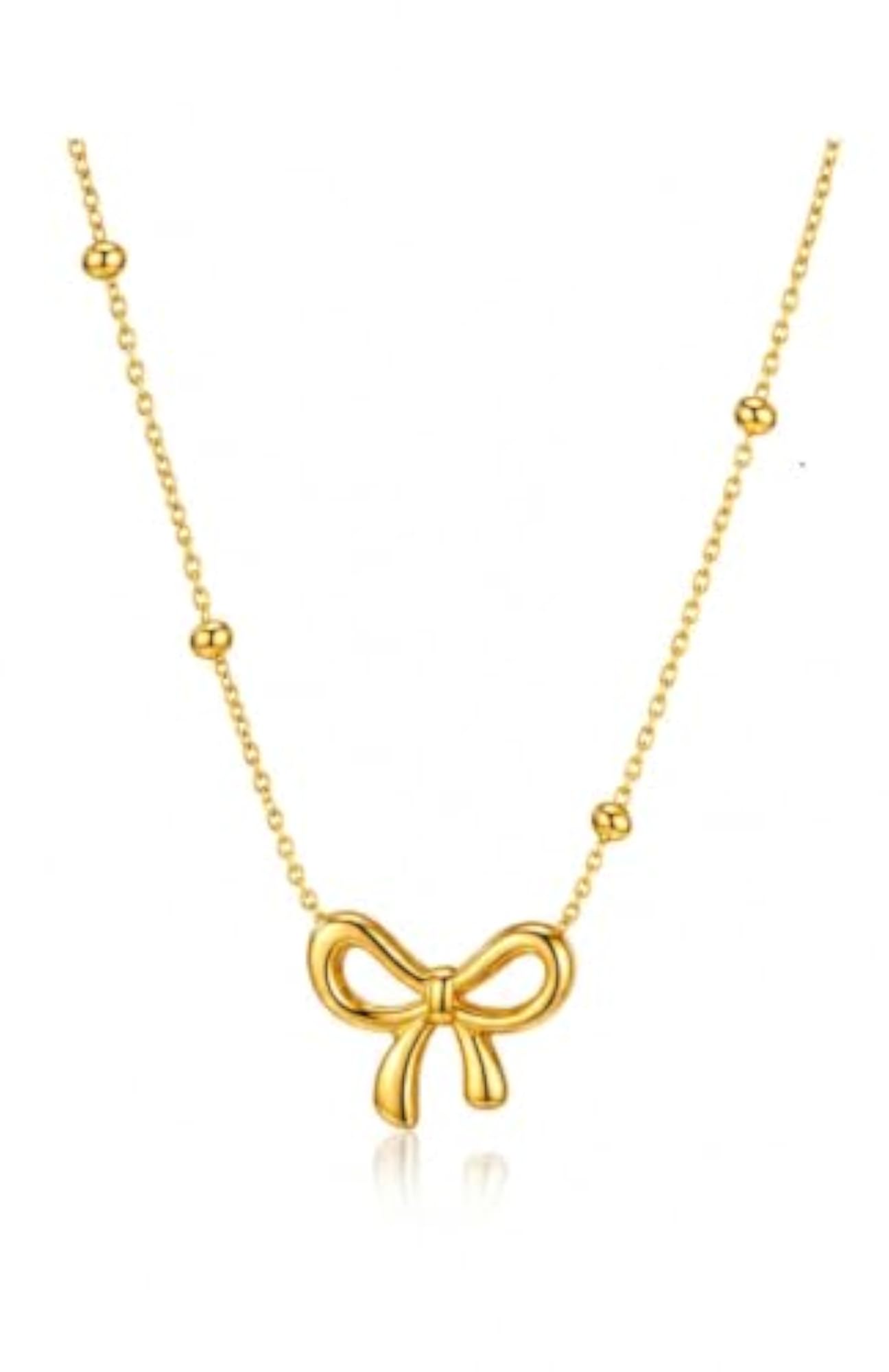 Women's 18K Gold Plated Elegant Bow Design Pearl Necklace