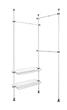 WENKO Teleskop-System Herkules Duo, individuell verstellbares Ordnungssystem mit 3 Kleiderstangen und 2 Ablagekörben, für den begehbaren Kleiderschrank, 164-215 x 165-300 x 38 cm, aus Metall in Weiß