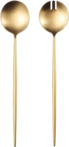 Salad Servers Set, 11.41 Inch 18/10 Stainless Steel Serving Spoon and Fork with Titanium Plating(Gold) - Mecus