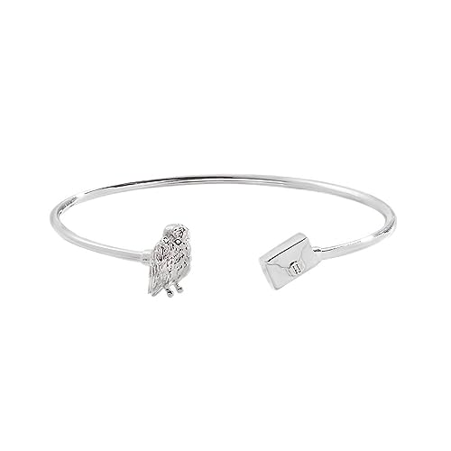 Alex and Ani Harry Potter, Hedwig and Letter Flex Cuff, Shiny Silver Finish, Silver Adorned with Clear Crystals