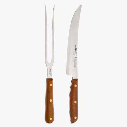 Miniatura 4 de Arcos Serie Nordika - Cuchillo Barbacoa, Tenedor Trinchante - Acero Inoxidable Nitrum - Mango De Madera Ovengkol 100 Por Ciento Natural Fsc - Set 2 Utensilios Barbacoa, 200 Mm