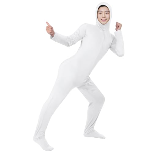 [Formemory] 全身タイツ コスチューム コスプレ 顔部分が開いている 仮装 ストレッチ 顔出し 変装 伸縮 着ぐるみ おもしろ コスチューム 衣装 ハロウィン 仮装 学園祭 歓迎会 文化祭 (ホワイト, XS)