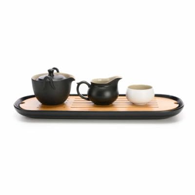 Moontea Service à Thé Pechino en Céramique et Bambou - Service Complet de Dégustation de Thé Chinois - Céramique de la Plus Haute Qualité (Pechino)