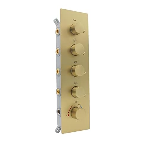 Delnet Thermostatic Shower Mixer Valve Concealed Brass Brushed Gold 4 Outlets Shower Flow Control Diverter Valve, Can Run Simultaneously Cover